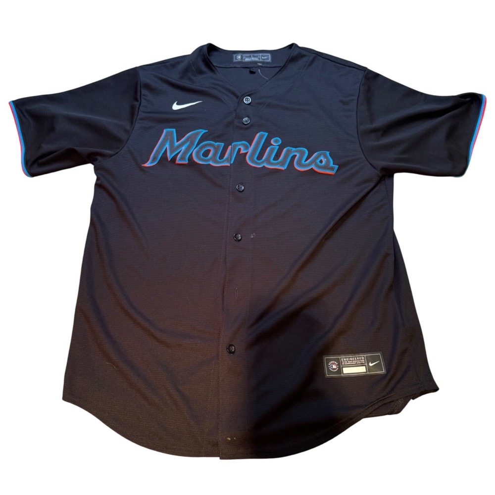 Nike Miami Marlins MLB Jersey Men's Large Black Button Front Baseball Genuine